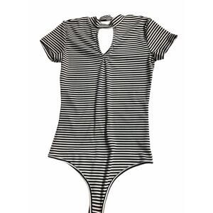 Rolla Coaster Bodice One Piece Stripes Bodysuit White Black Small Keyhole Neck
